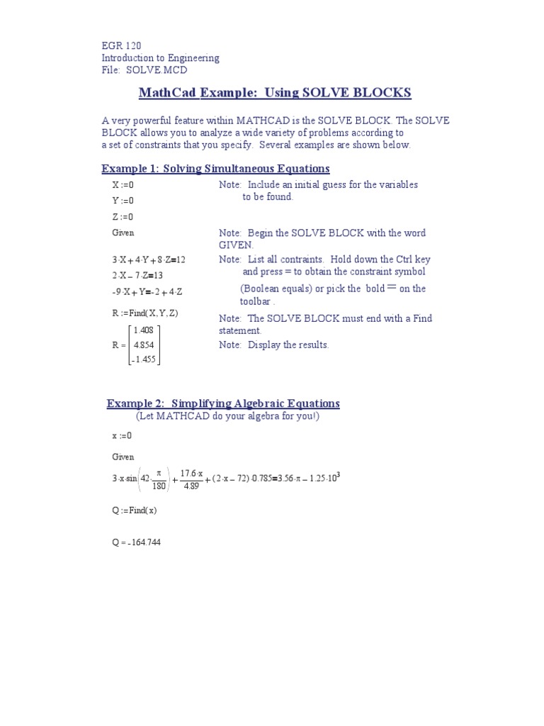 Mathcad Solve Block | PDF