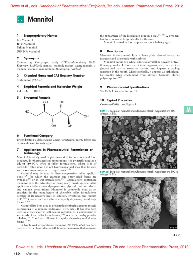 Mannitol: Pharmaceutical Excipient Overview | PDF | Tablet (Pharmacy ...
