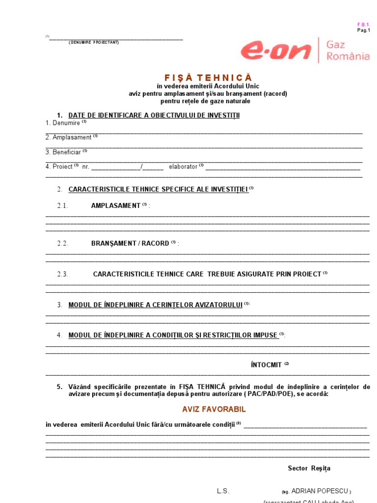 Fisa Tehnica EON Gaz | PDF