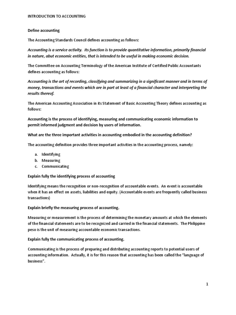 Introduction To Accounting | PDF | Financial Statement | Going Concern