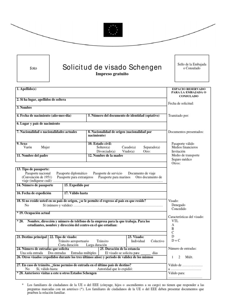 Solicitud de Visado Schengen Pasaporte Unión Europea