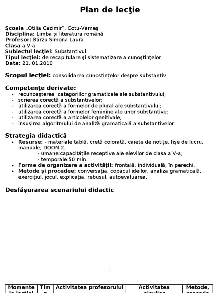 Proiect Cls 5 Subst Recapitulare