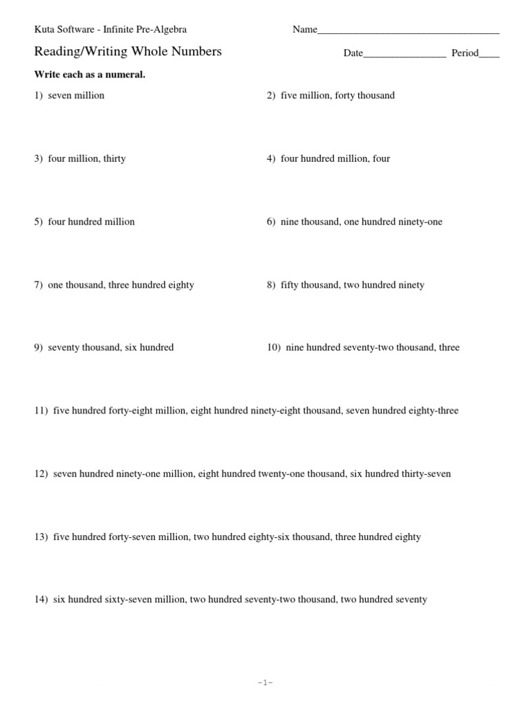 Reading+Writing Whole Numbers PDF Teaching Mathematics Nature