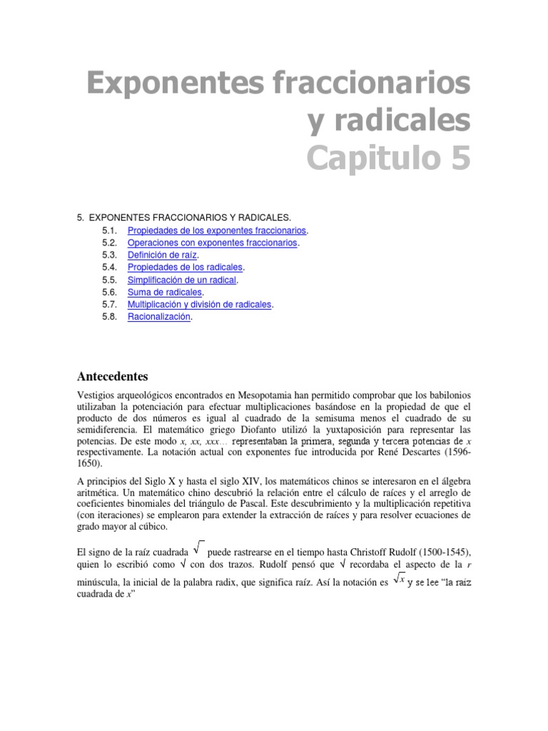 Algebra Capitulo 5 Raiz Cuadrada Division Matematicas