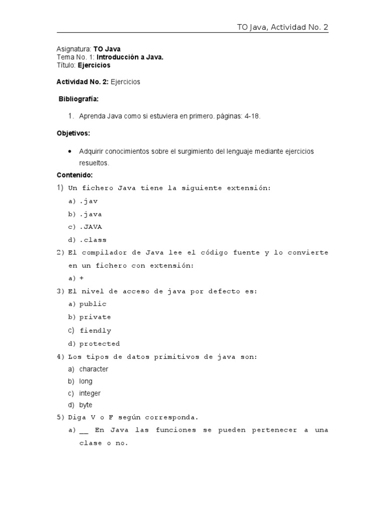 Ejercicios Introductorios de Java | PDF