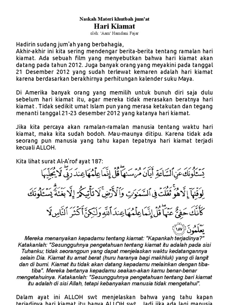 Contoh Teks Khutbah Jumat Singkat 1 Lembar Goreng