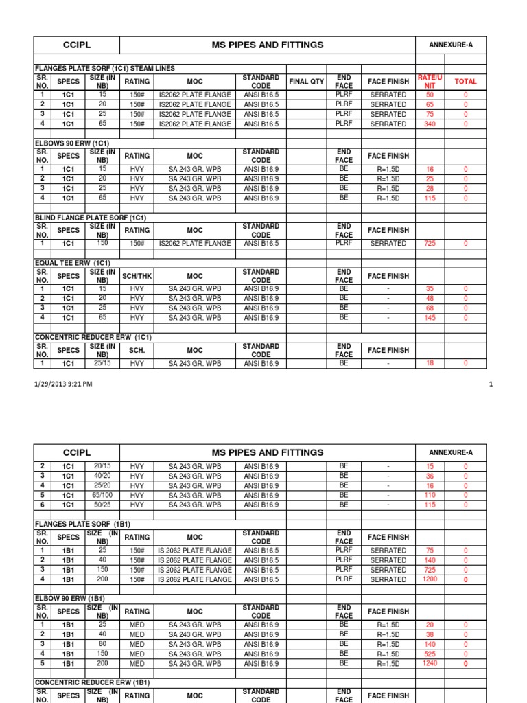 MS Pipes and Fittings Price List | PDF | Pipe (Fluid Conveyance) | Gas ...