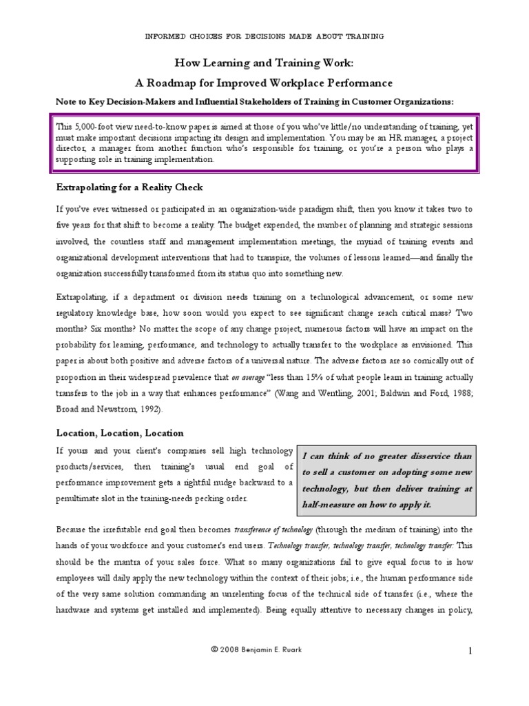 How Learning and Training Work: A Roadmap For Improved Workplace ...