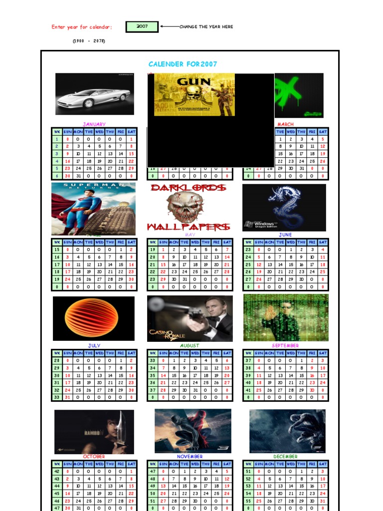 2007 Yearly Calendar Overview | PDF