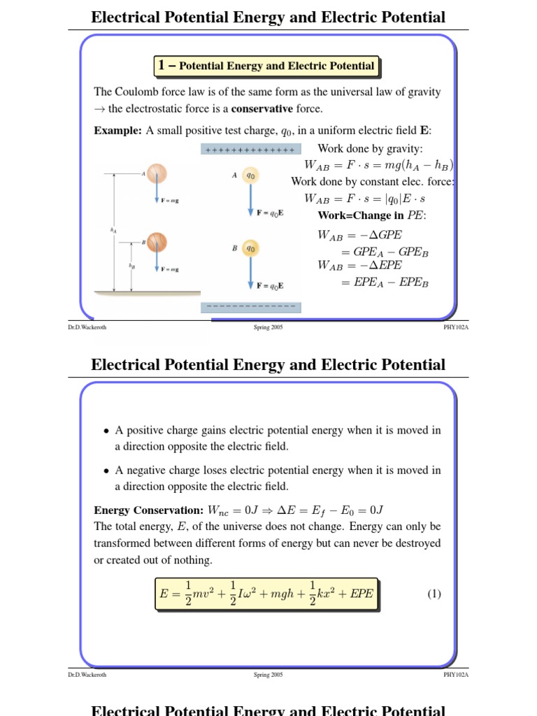 Electrical Potential PDF Capacitor Potential Energy