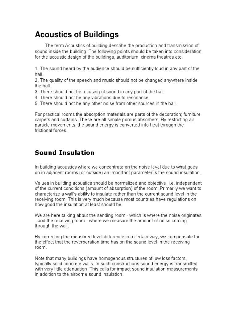 Acoustics of Buildings: Sound Insulation | PDF | Building Insulation ...