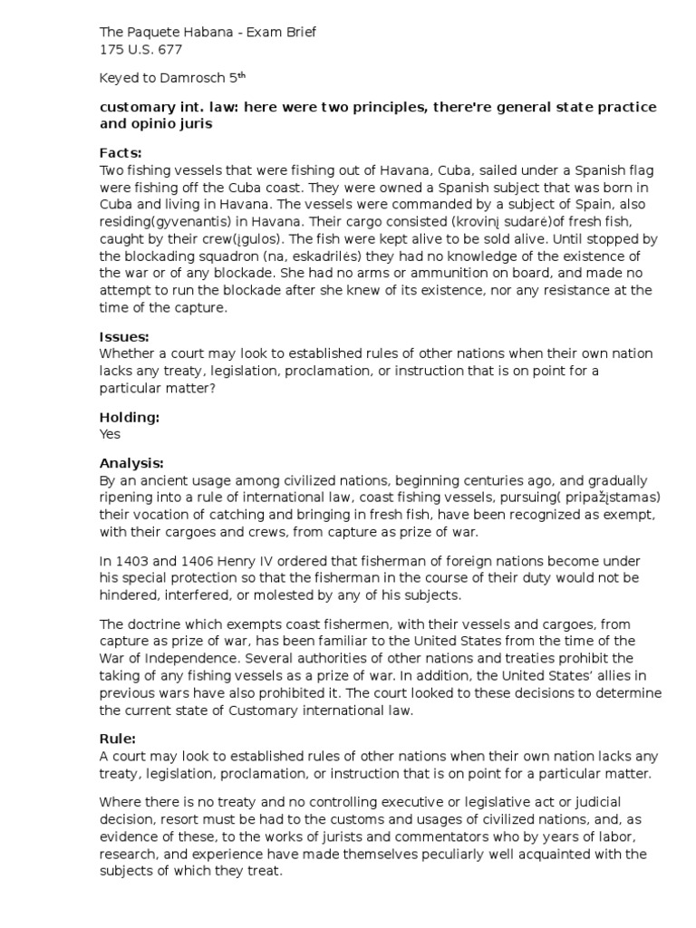 The Paquete Habana Establishing Customary International Law by