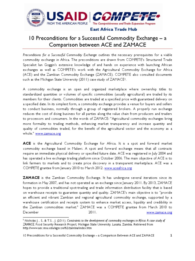 Preconditions for ACE and ZAMACE | PDF | Commodity Markets | Commodity