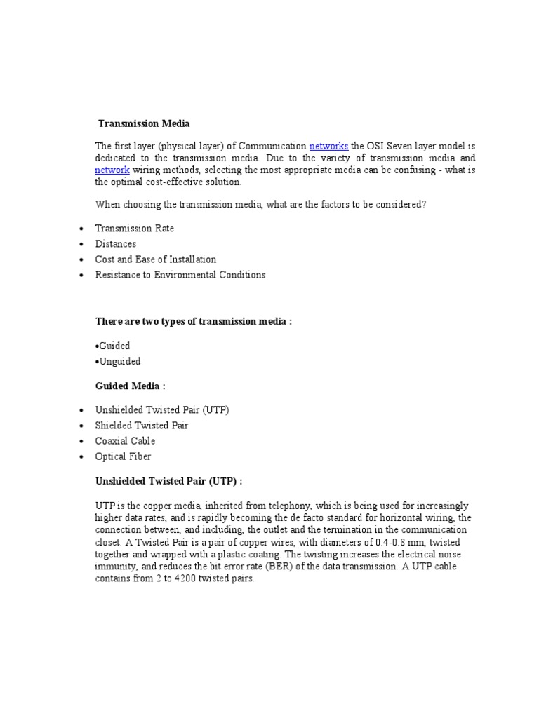 Transmission Media - Project Report | PDF | Coaxial Cable | Optical Fiber