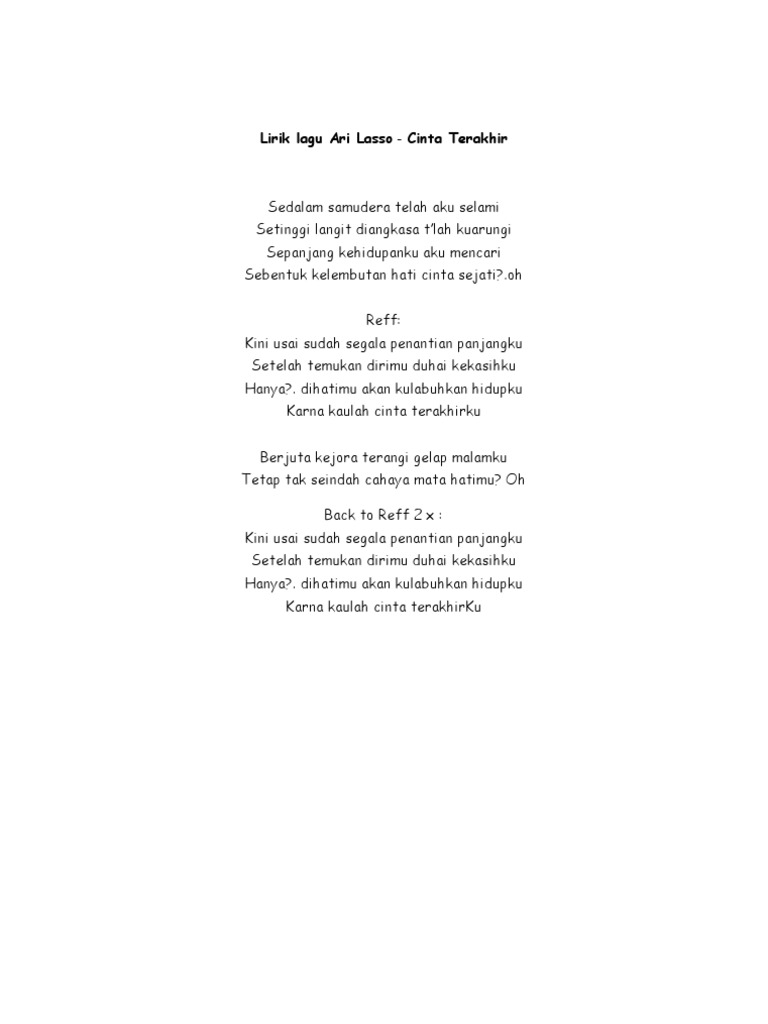 Lirik Lagu Ari Lasso Pdf