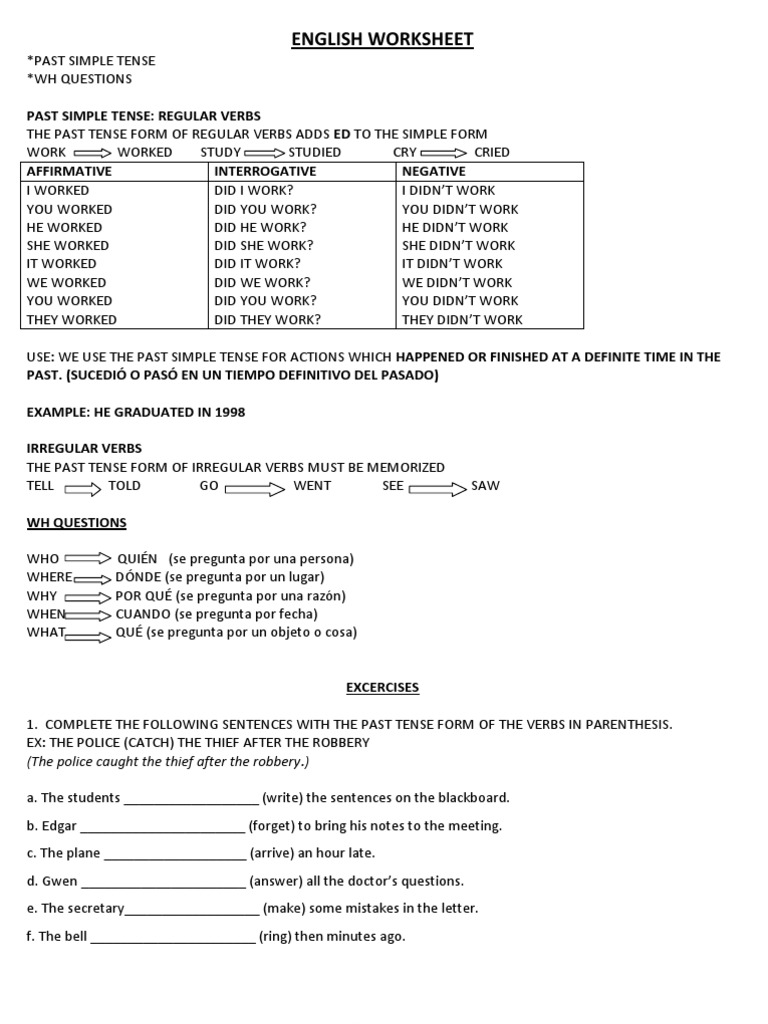 past simple and wh questions pdf