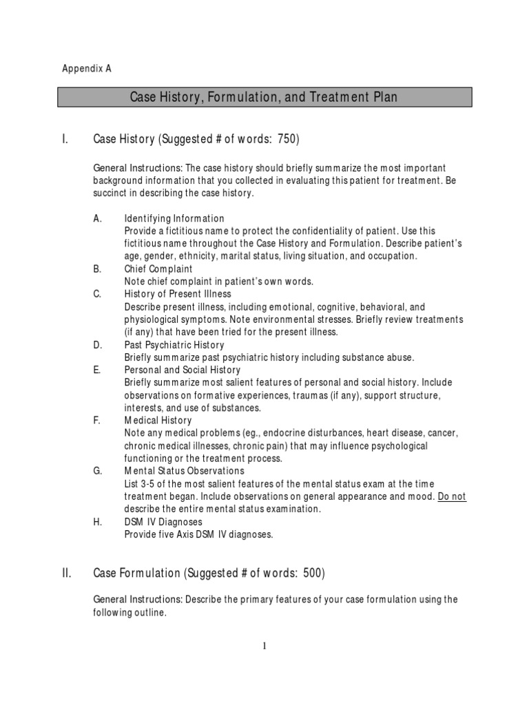 Case History and Treatment Plan Guide | PDF | Major Depressive Disorder ...