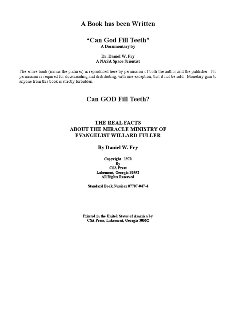 Can God Fill Teeth Pdf Faith Healing Dentist