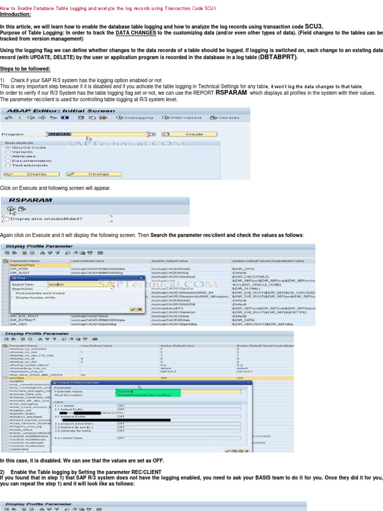 Enable Database Table Logging in SAP Databases Data