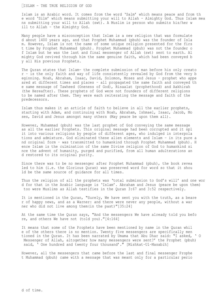  ISLAM THE TRUE RELIGION Prophets And Messengers In Islam Muhammad