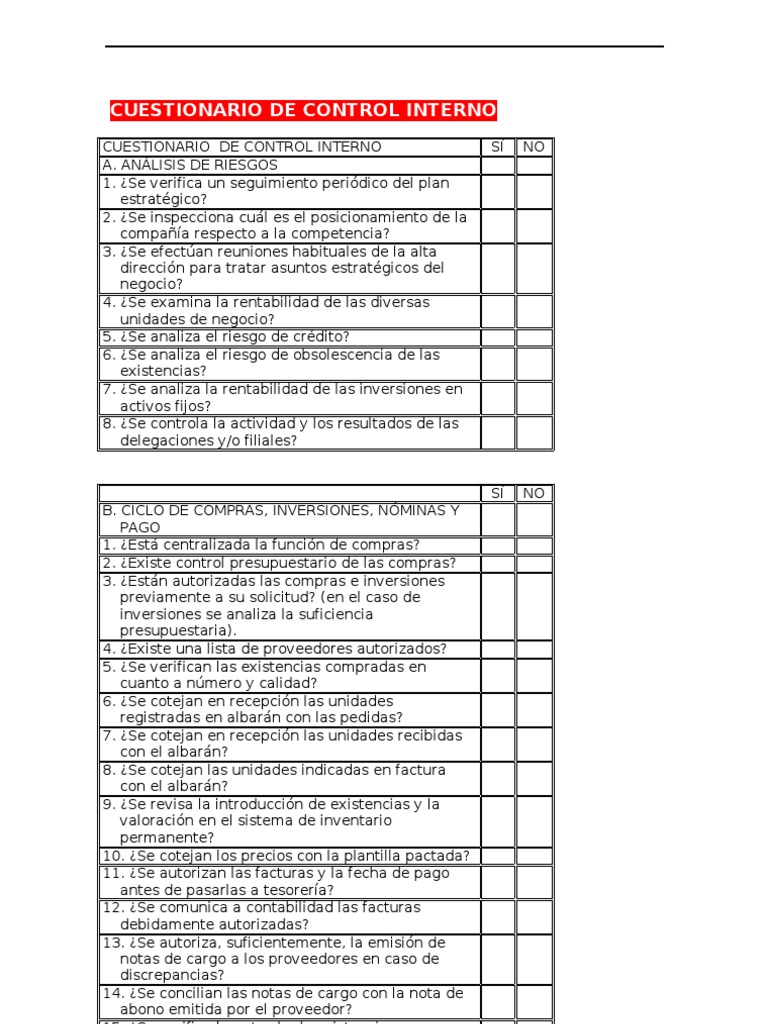 Cuestionario de Control Interno | PDF | Contabilidad | Presupuesto