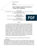 Tariq H Ismail Et Al., Review of Literature Linking Corporate Performance To Mergers and Acquisitions, Review of Financial and Accounting Studies Journal, Issue 1, 2011.