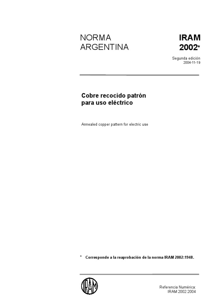 Norma IRAM 2002: Cobre Recocido Eléctrico | PDF | Evaluación | Science