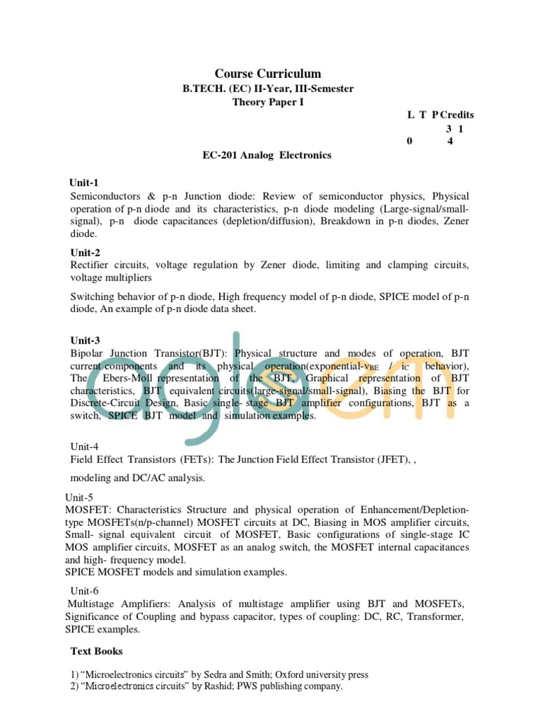 DTU ECE 3rd Semester Curriculum | PDF | Bipolar Junction Transistor ...