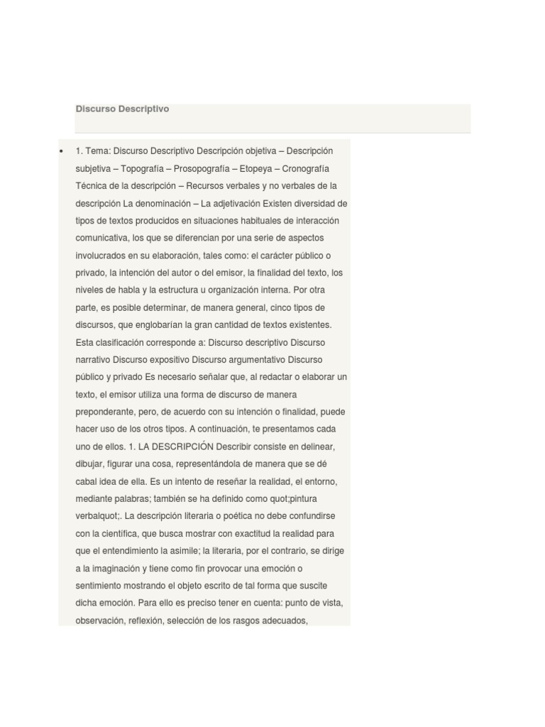 Discurso Descriptivo Sustantivo Verbo