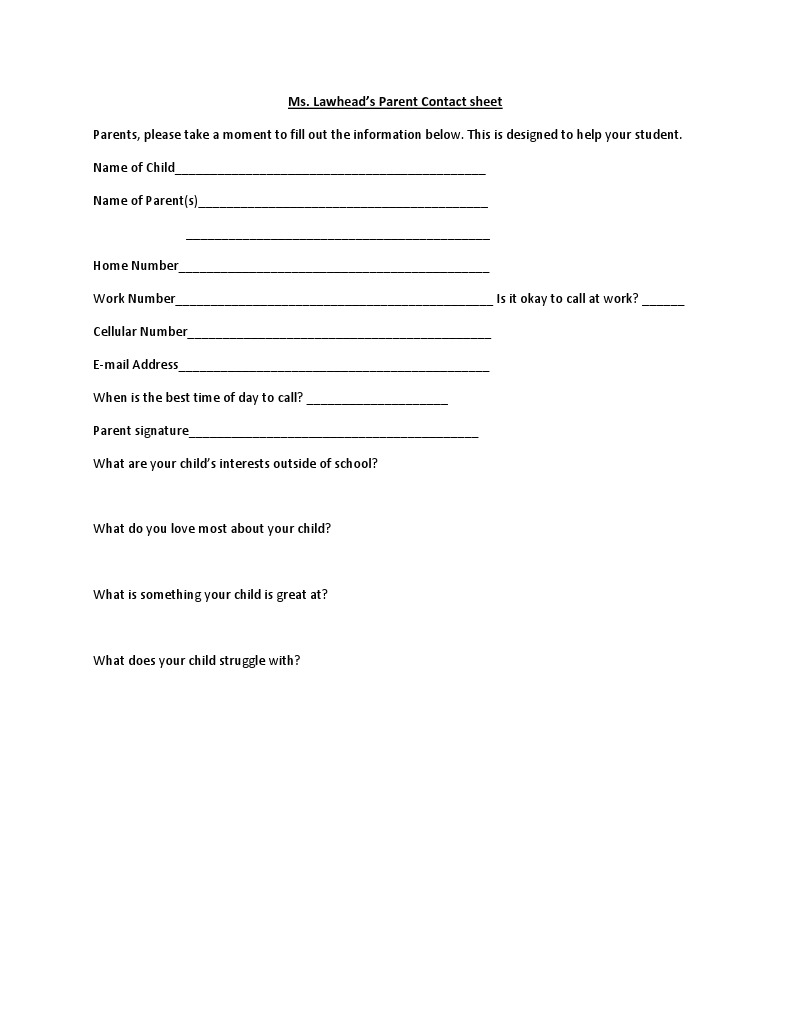 Parent Contact Information Form | PDF