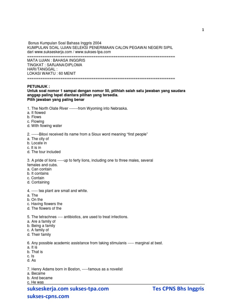 Contoh soal ujian cpns 2018-2019