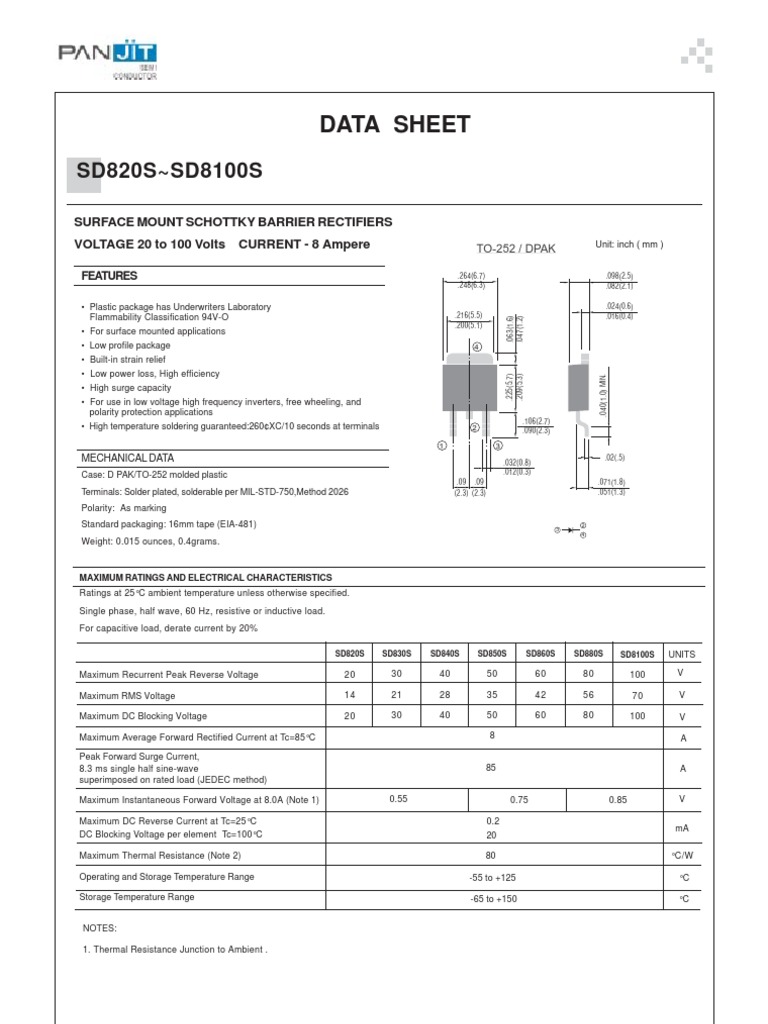 Schottky Barrier Rectifiers Data Sheet | PDF | Rectifier | Volt