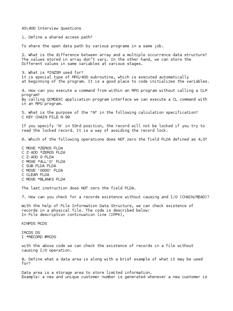 IBM AS/400 Interview Question | Download Free PDF | Ibm Rpg | C ...
