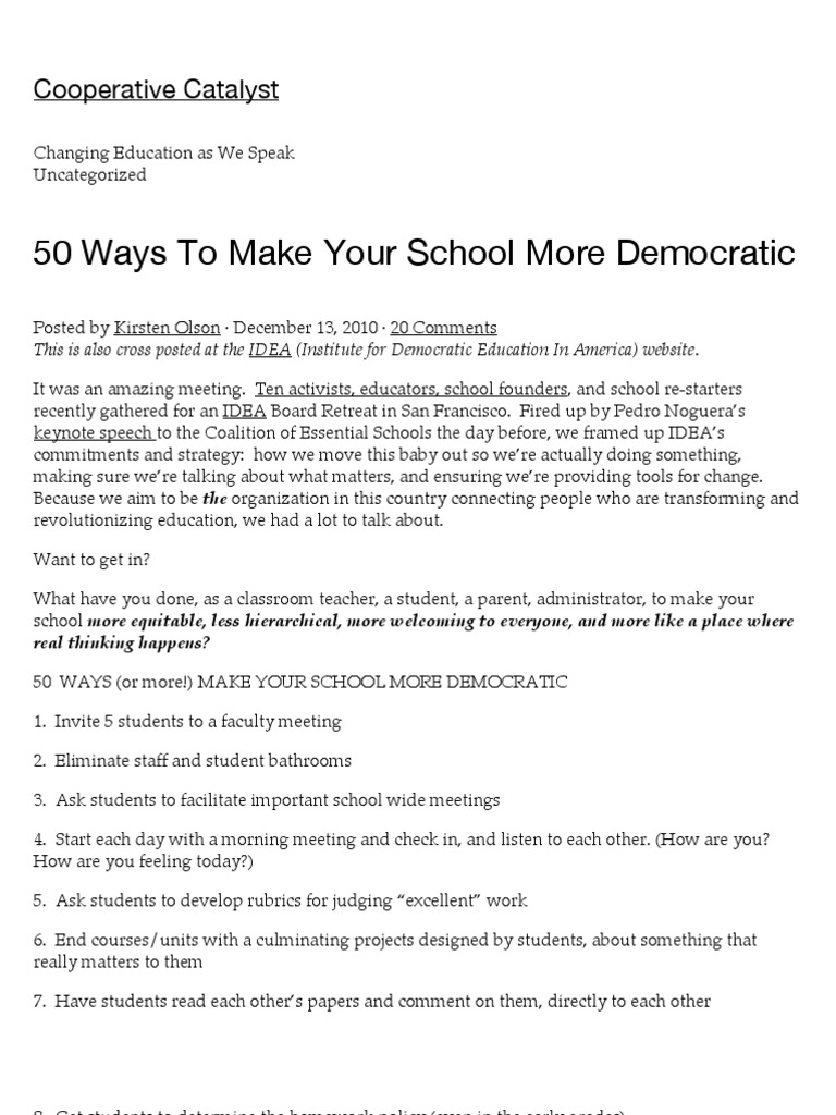 50 Ways to Democratize Schools | PDF | Democracy | Political Ideologies
