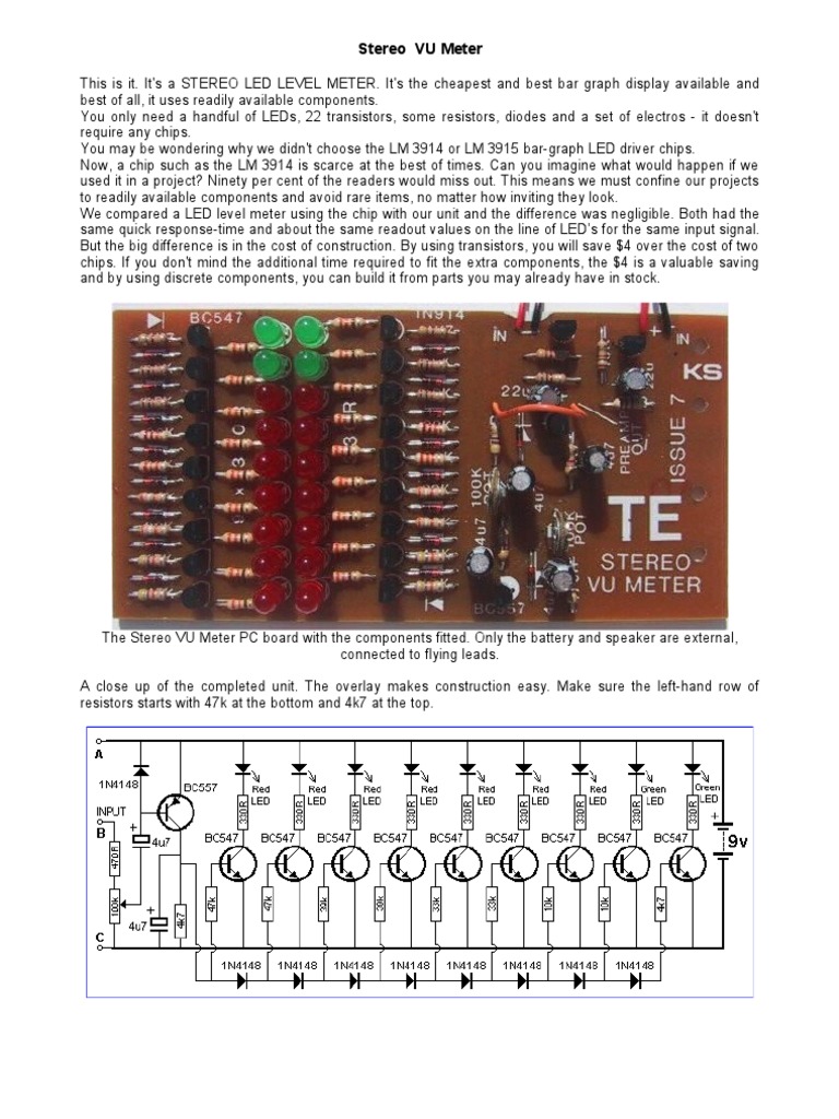 Stereo VU meter | Transistor | Diode