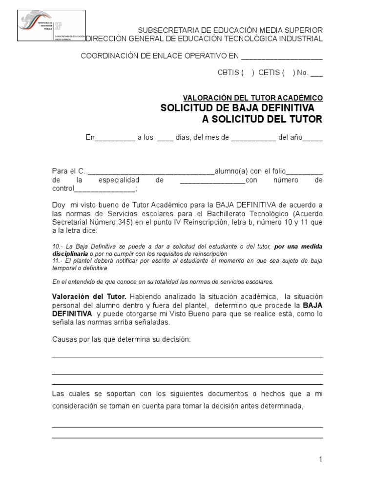 Baja Definitiva A Solicitud Del Tutor Escuelas Educacion Avanzada