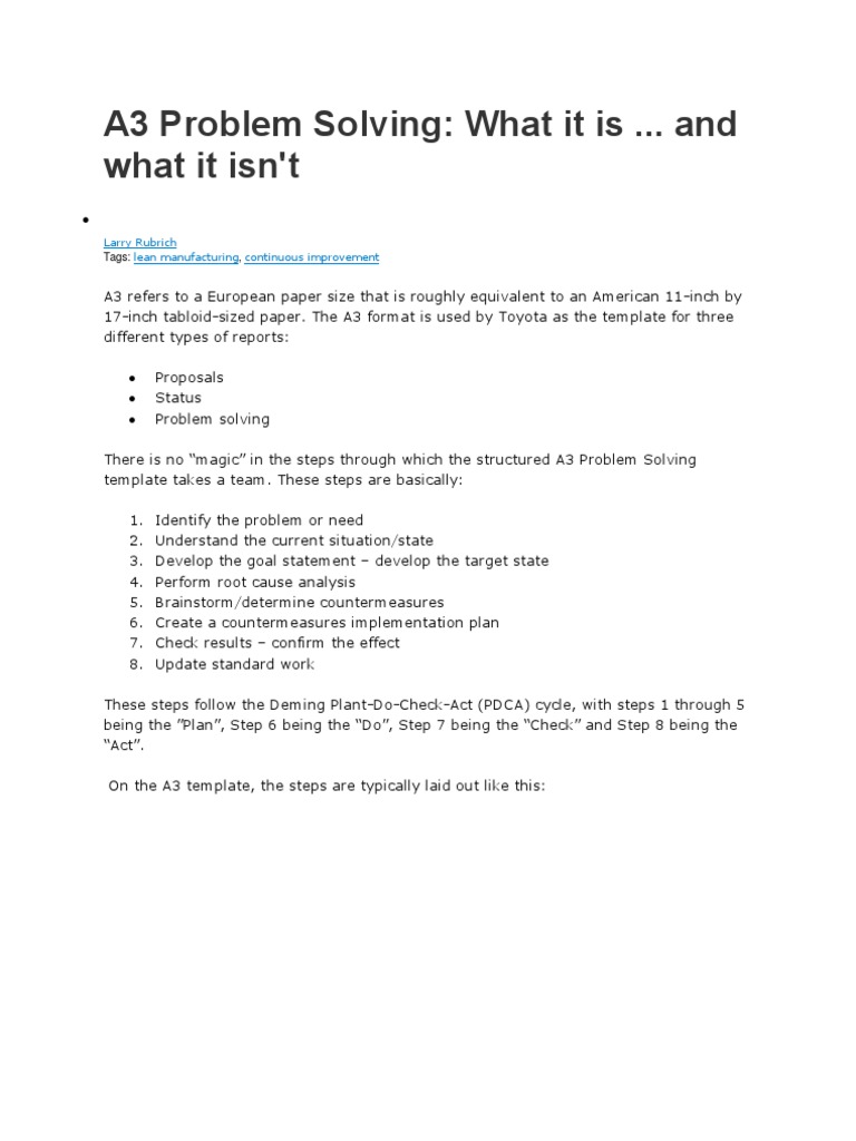 A3 Problem Solving | PDF | Lean Manufacturing | Systems Science