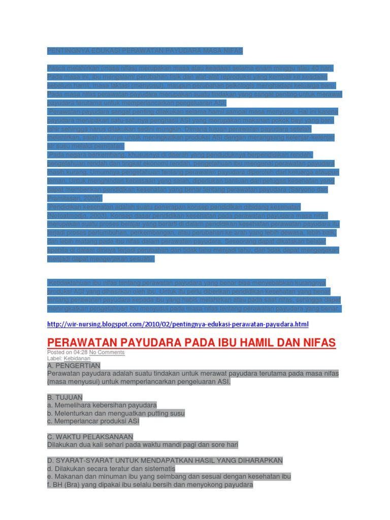 Makalah Perawatan Payudara Pada Ibu Nifas