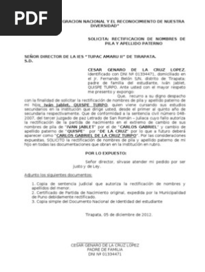 Solicitud Rectificacion De Nombre