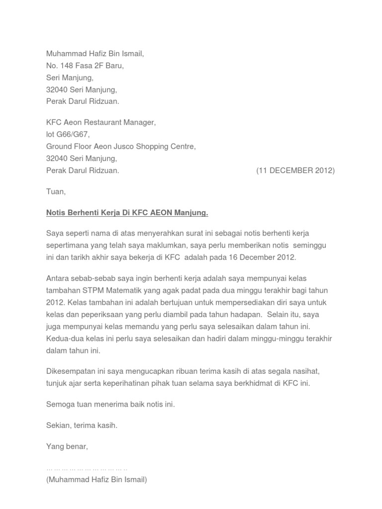 Surat Berhenti Kerja | PDF
