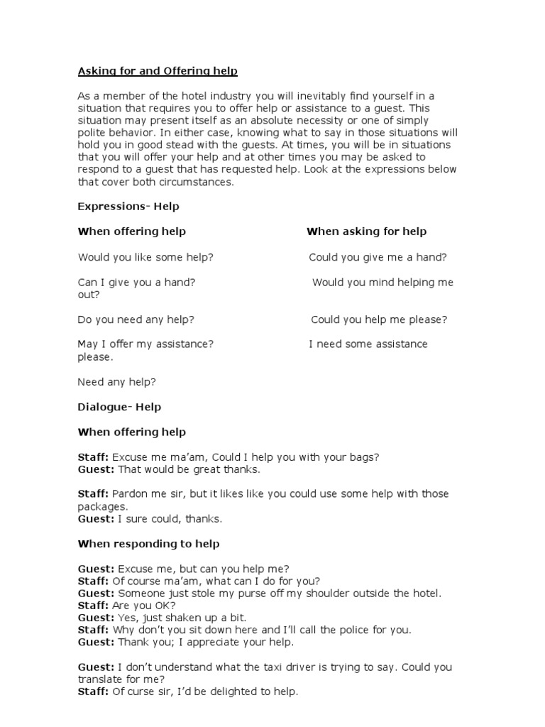 Offering Help in Hospitality | PDF | Employment | Labour