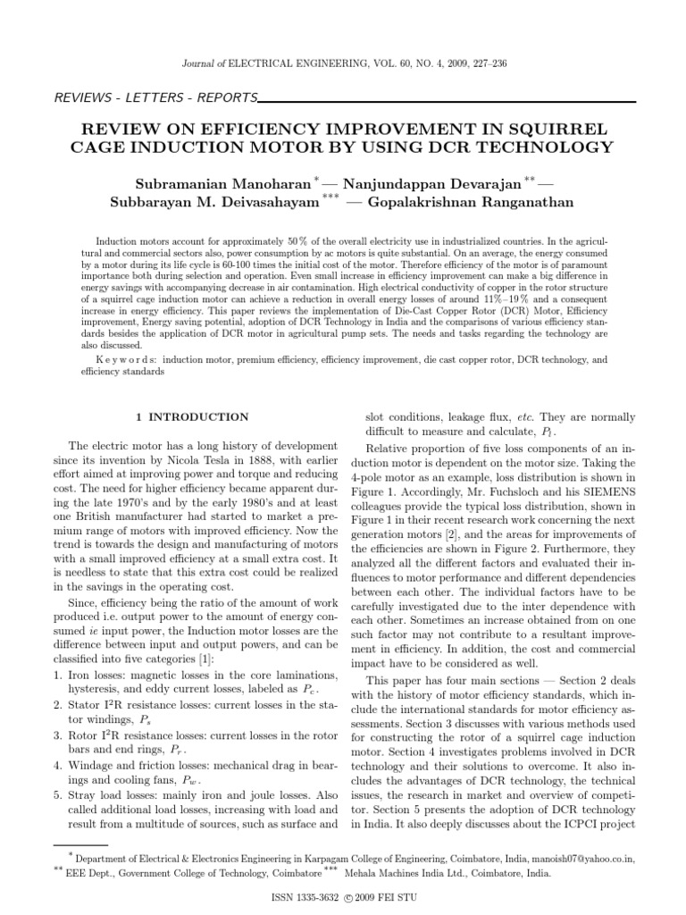 Review On Efficiency Improvement of 3 Phase Induction Motor PDF | PDF