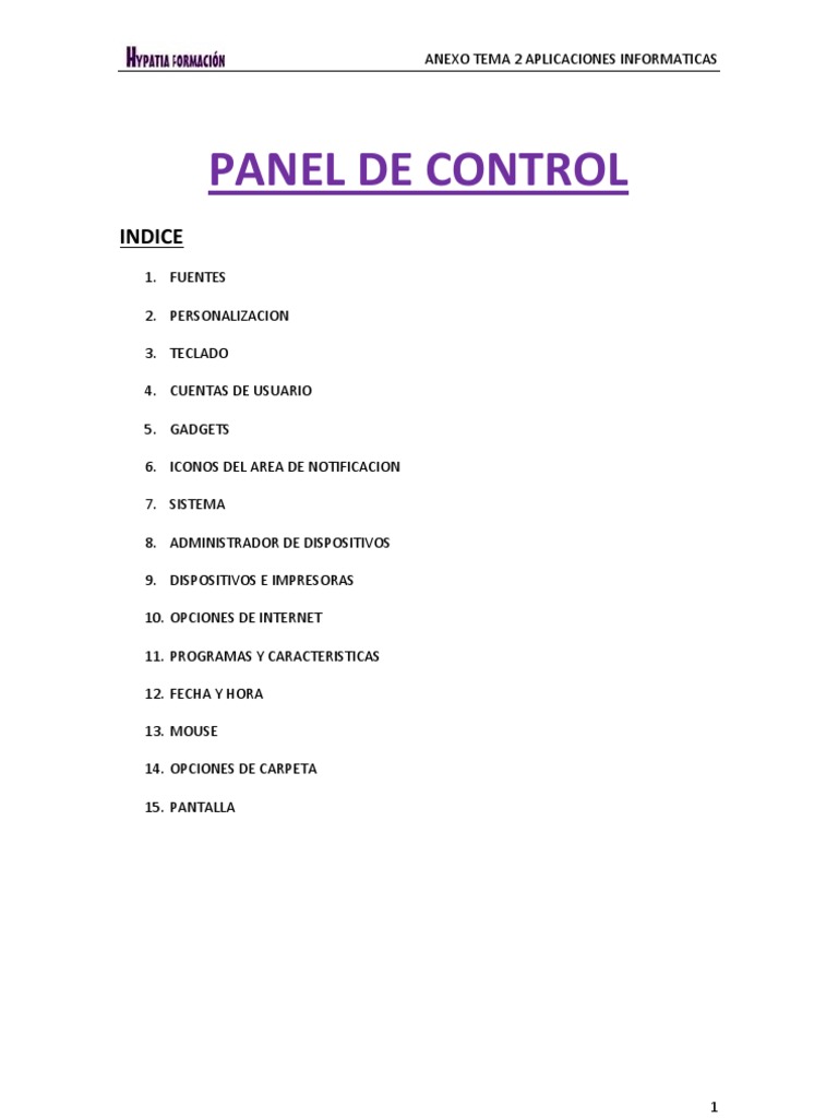 Funciones del Panel de Control | PDF | Arquitectura de Computadores ...