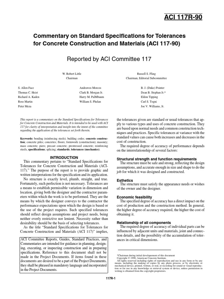 ACI-117 R-90-Standard Specifications | PDF | Specification 