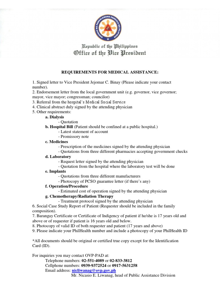 Requirements for OVP medical assistance Physician Hospital