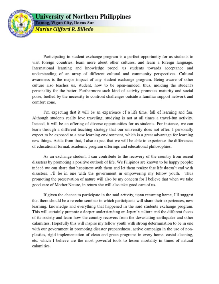Exchange Students Essay PDF Philippines Cognition