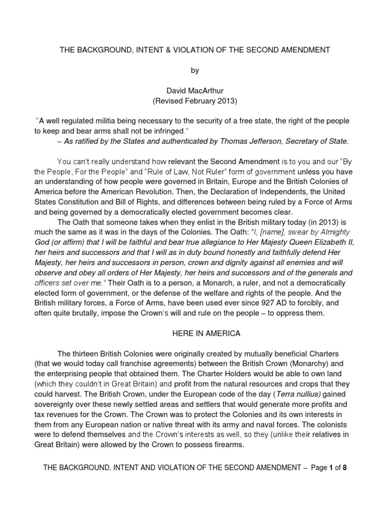 The Background, Intent and Violation of The Second Amendment | PDF