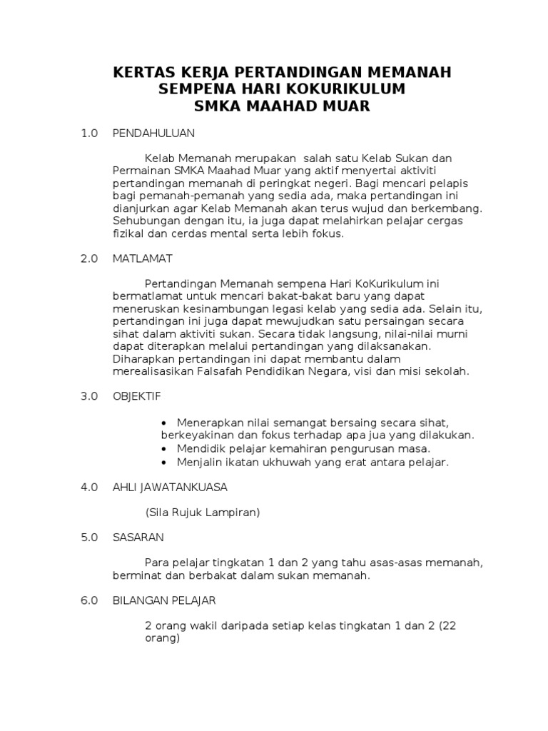 Kertas Kerja Pertandingan Memanah