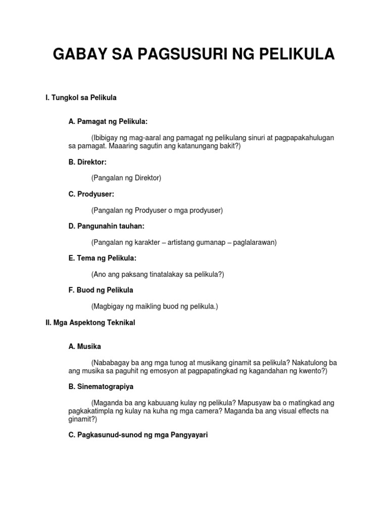 Gabay Sa Pagsusuri NG Pelikula at Guide Questions | PDF