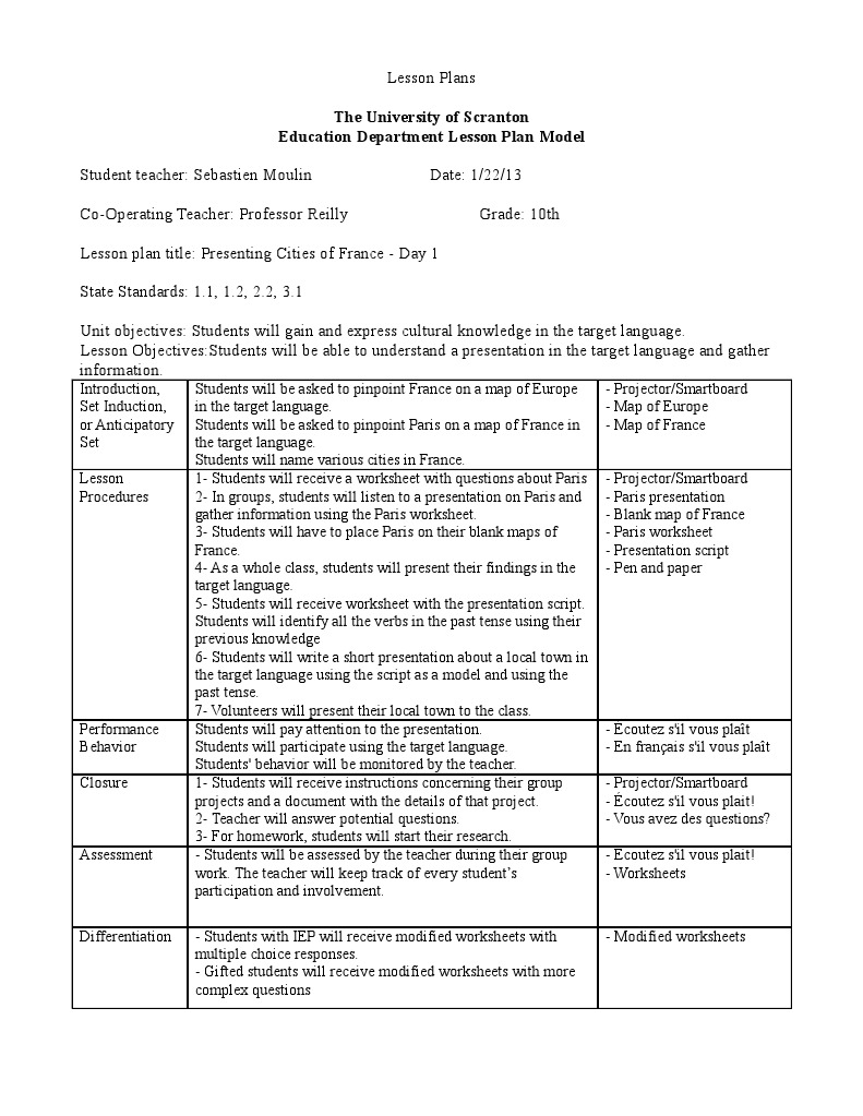mini unit lesson plan 1 Lesson Plan Applied Psychology